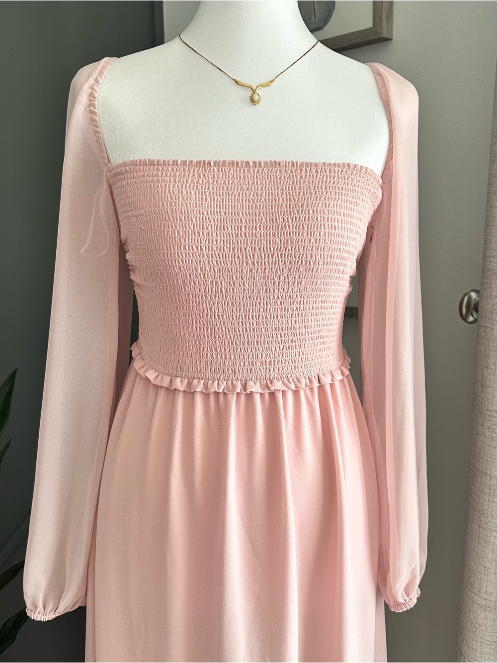 Wilfred Blush Pink Smocked Square-Neck Midi Dress - Picture 3 of 7